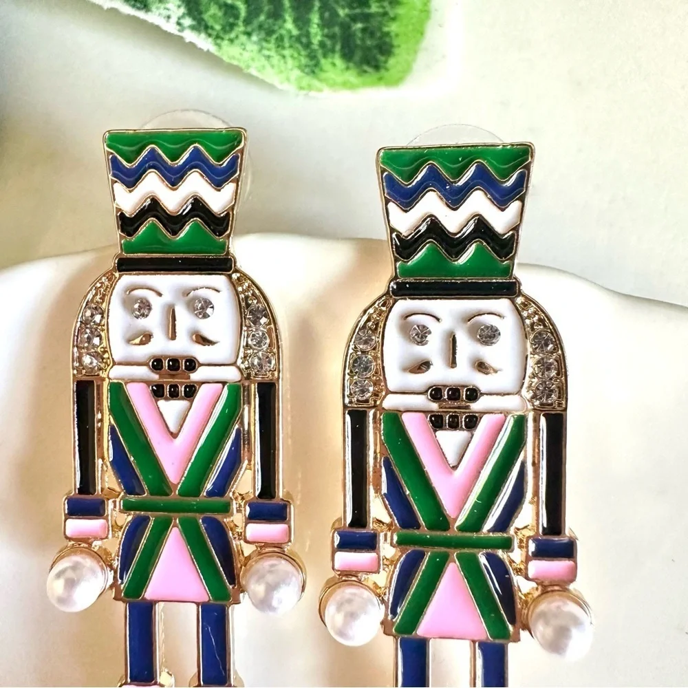 2/$30🌵 Nutcracker Soldier Earrings Holiday Winter Jewelry Christmas Green Pink